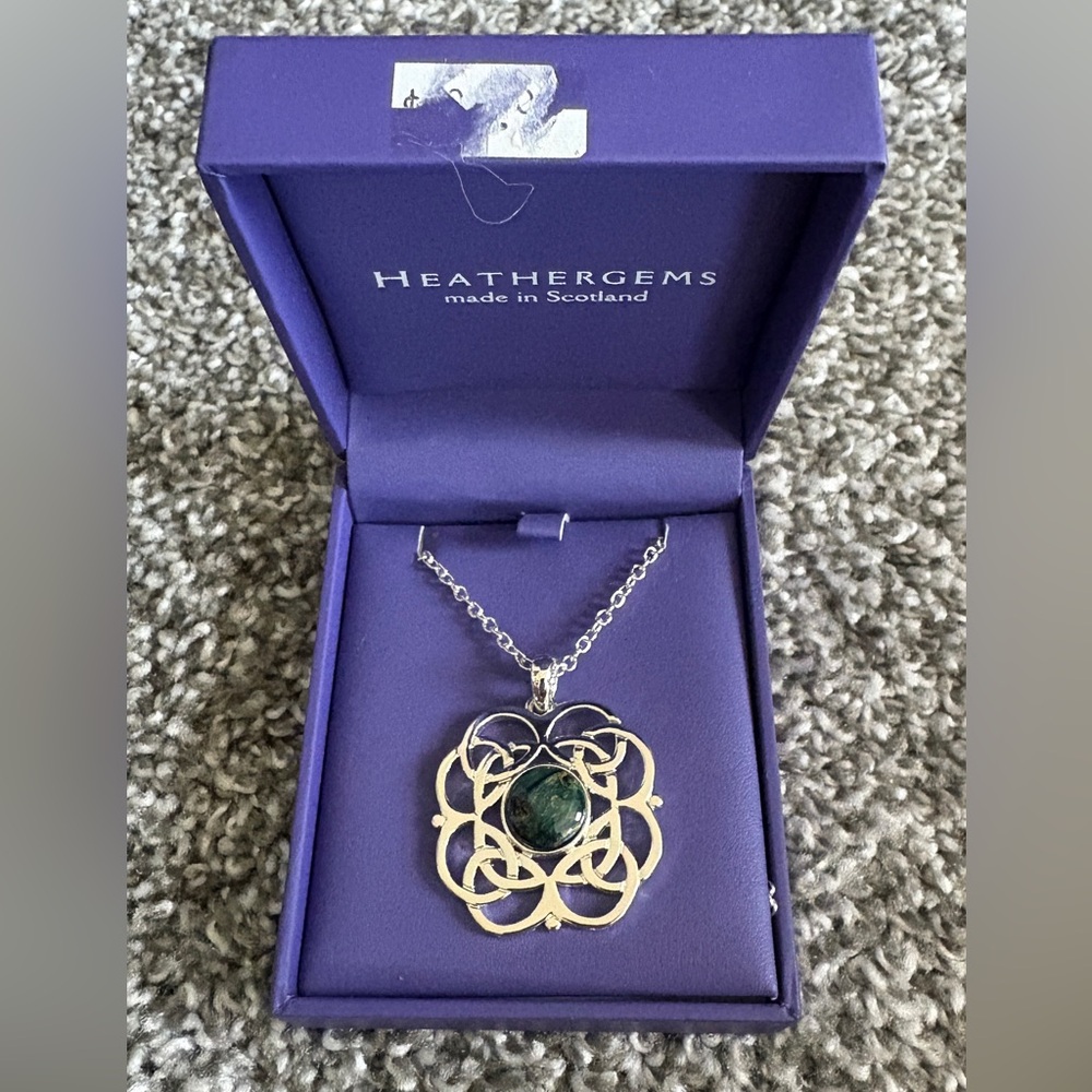Silver and Green Celtic Knot Pendant Necklace